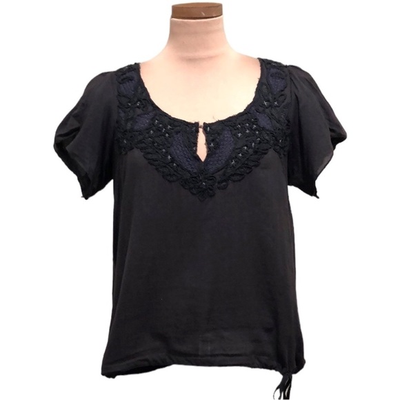 Free People Blouse Size Small Gray Floral Embroidered Appliqué - Picture 1 of 11